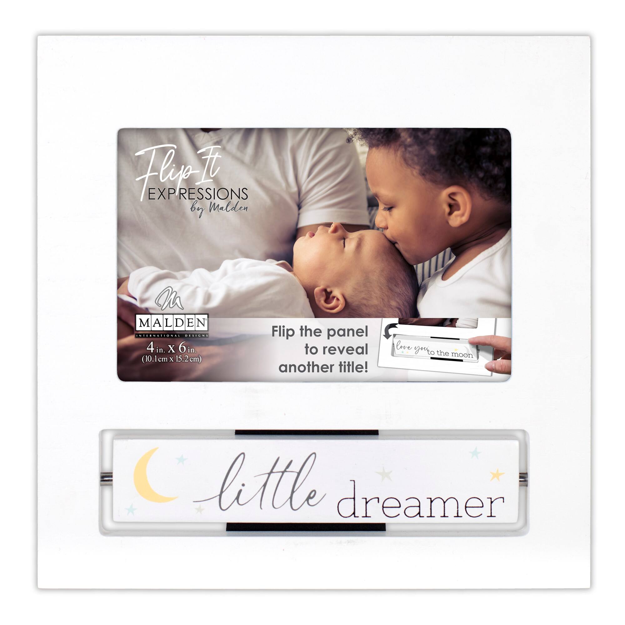Malden International Designs Little Dreamer, Love You to the Moon White Flip It 4" x 6" Photo Frame